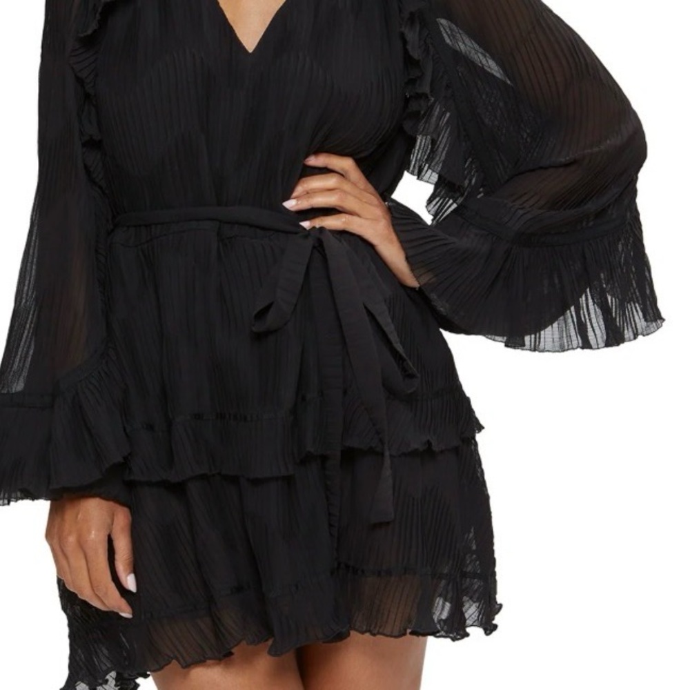 Ramy Brook Black Long-Sleeve Ruffle Tiered Midi Dress
